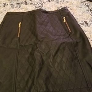 Black with Gold Zippers Faux Leather Skirt